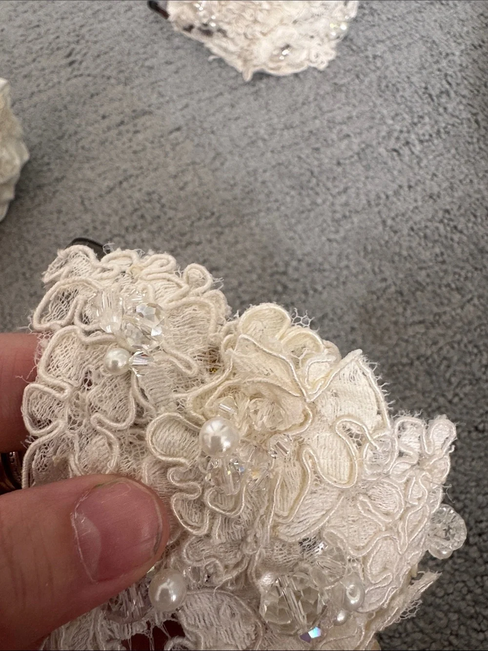 Ivory Lace Floral Bridal Hairpiece with Pearls and Crystals